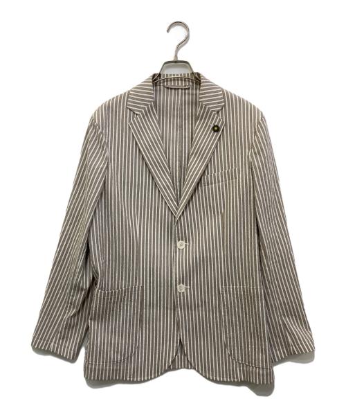 giannetto（ジャンネット）giannetto (ジャンネット) シアサッカーストライプテーラードジャケット ベージュ サイズ:実寸参照の古着・服飾アイテム