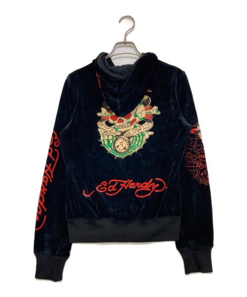 DON ED HARDY（ドンエドハーディ）DON ED HARDY (ドンエドハーディ) ベロアパーカー ブラック サイズ:XLの古着・服飾アイテム