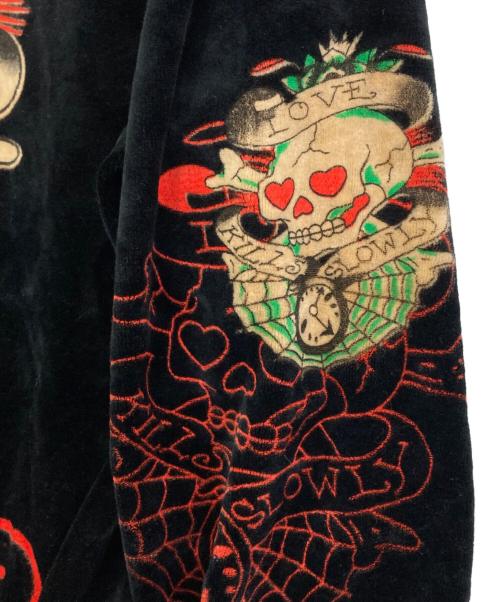 DON ED HARDY（ドンエドハーディ）DON ED HARDY (ドンエドハーディ) ベロアパーカー ブラック サイズ:XLの古着・服飾アイテム
