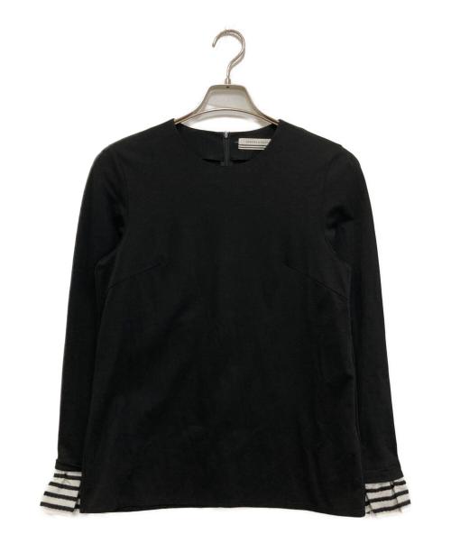 BORDERS at BALCONY（ボーダーズアットバルコニー）BORDERS at BALCONY (ボーダーズアットバルコニー) RUFFLED CUFF TEE BD1921-2B-53 ブラック サイズ:38の古着・服飾アイテム