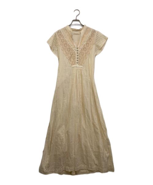 ne quittez pas（ヌキテパ）ne quittez pas (ヌキテパ) Cotton LurexStripe FrillSleeveDress アイボリー サイズ:不明(実寸をご参考下さい)の古着・服飾アイテム