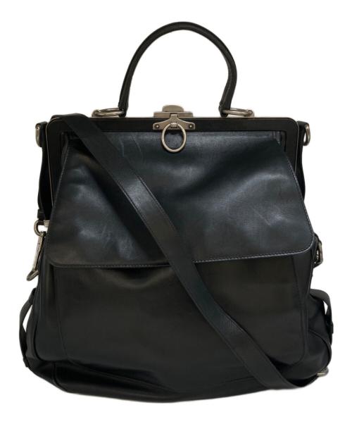 Yves Saint Laurent Rive Gauche（イヴ・サンローラン リヴ・ゴーシュ）Yves Saint Laurent Rive Gauche (イヴ・サンローラン リヴ・ゴーシュ) がま口レザー2WAYショルダーバッグ ブラックの古着・服飾アイテム