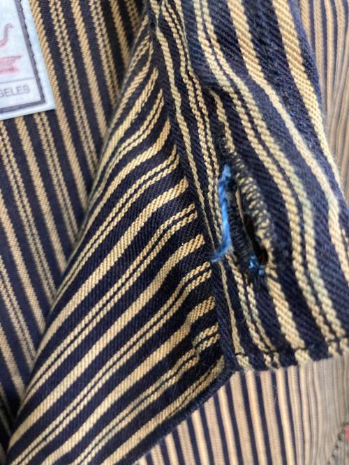SUGAR CANE（シュガーケーン）SUGAR CANE (シュガーケーン) FICTION ROMANCE 11oz. BROWN LIBERTY STRIPE WORK COAT イエロー×ブラック サイズ:40の古着・服飾アイテム