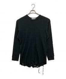 ANCELLM（アンセルム）の古着「DAMAGE WAFFLE CREW LS T-SHIRT ANC-CT56」｜ブラック
