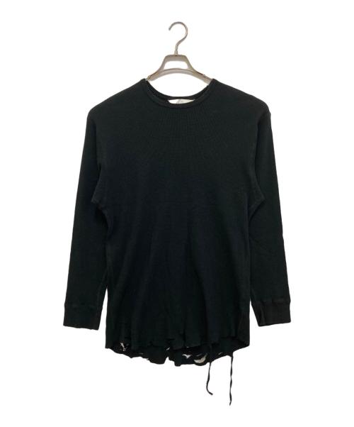 ANCELLM（アンセルム）ANCELLM (アンセルム) DAMAGE WAFFLE CREW LS T-SHIRT ANC-CT56 ブラック サイズ:2の古着・服飾アイテム
