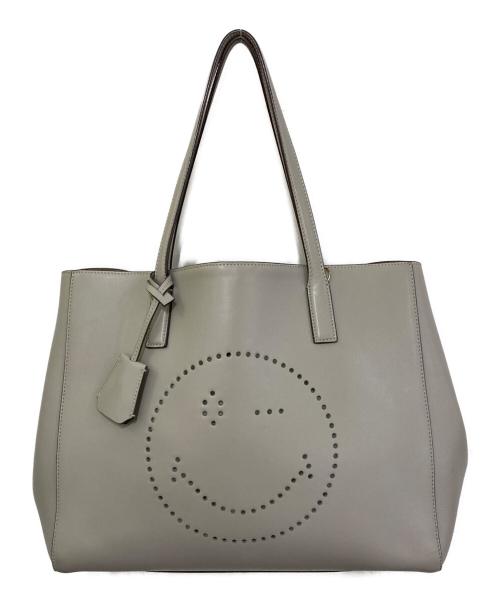 ANYA HINDMARCH（アニヤ・ハインドマーチ）ANYA HINDMARCH (アニヤ・ハインドマーチ) WINK SMILY LEATHER TOTE BAG グレーの古着・服飾アイテム