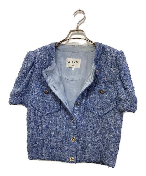CHANEL（シャネル）CHANEL (シャネル) ココマークツイードジャケット ブルー サイズ:36の古着・服飾アイテム