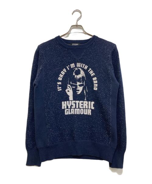 Hysteric Glamour（ヒステリックグラマー）Hysteric Glamour (ヒステリックグラマー) IM WITH THE BAND pt クルーネック ニット ネイビー サイズ:Ｍの古着・服飾アイテム