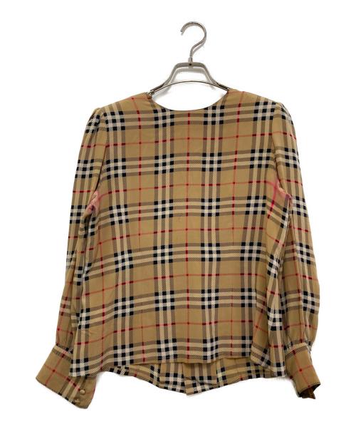 Burberry's（バーバリーズ）Burberry's (バーバリーズ) ノーカラーシルクシャツ ベージュ サイズ:9の古着・服飾アイテム