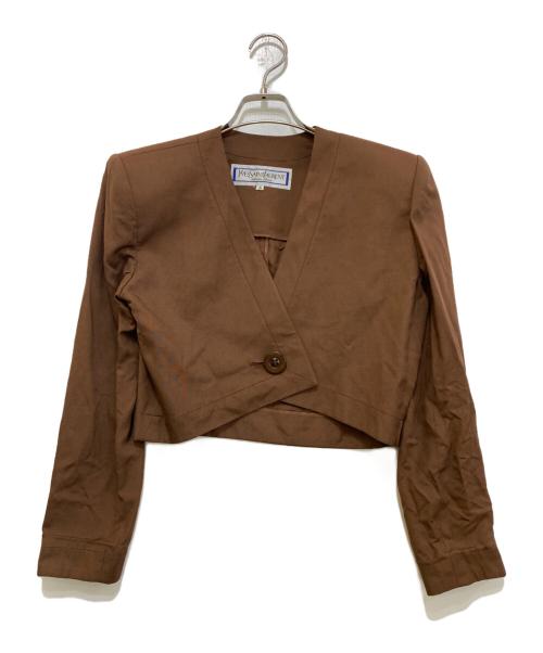 Yves Saint Laurent（イヴサンローラン）Yves Saint Laurent (イヴサンローラン) ノーカラージャケット ブラウン サイズ:Sの古着・服飾アイテム
