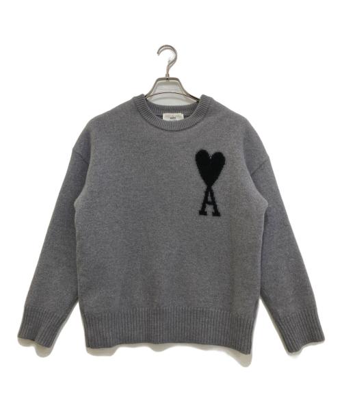 ami（アミ）ami (アミ) ハートロゴニット　UKS002.018 グレー サイズ:Mの古着・服飾アイテム