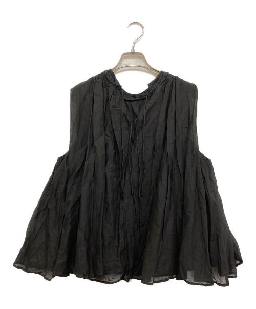 MARILYN MOON（マリリンムーン）MARILYN MOON (マリリンムーン) タックテクニックシアーコットンフレアブラウス ブラック サイズ:Freeの古着・服飾アイテム