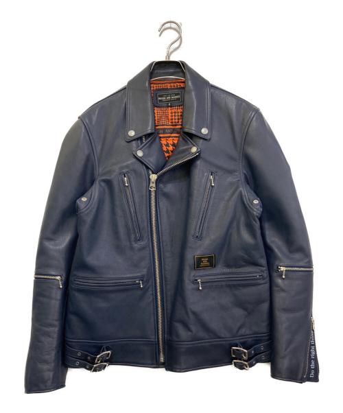 ROUGH AND RUGGED（ラフアンドラゲッド）ROUGH AND RUGGED (ラフアンドラゲッド) レザーライダースジャケット ネイビー サイズ:2の古着・服飾アイテム