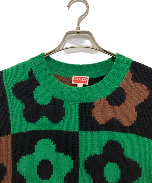 KENZO（ケンゾー）KENZO (ケンゾー) BOKE CHECKERBOARD JUMPERニット　FD65PU4043CH グリーン サイズ:Ｌの古着・服飾アイテム