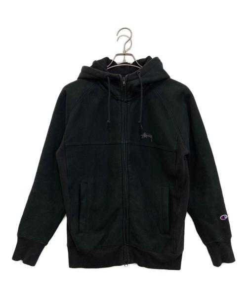 stussy（ステューシー）stussy (ステューシー) Champion (チャンピオン) ジップパーカー　C8-J136 ブラック サイズ:SMALLの古着・服飾アイテム