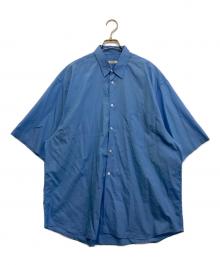 INTERIM（インテリム）の古着「HICOUNT TYPEWRITER DEADSTOCK FABRIC HYPER BIG S/S OPEN COLLAR SHIRT」｜ブルー