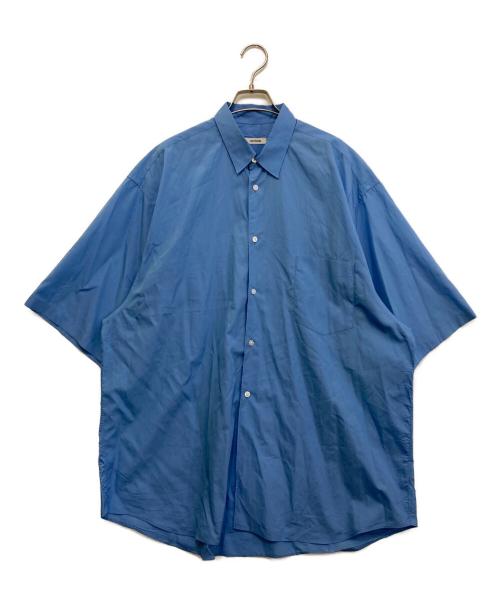 INTERIM（インテリム）INTERIM (インテリム) HICOUNT TYPEWRITER DEADSTOCK FABRIC HYPER BIG S/S OPEN COLLAR SHIRT ブルー サイズ:不明(実寸をご参考下さい)の古着・服飾アイテム