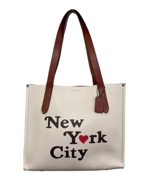 COACH（コーチ）COACH (コーチ) リレー トート 34・ニューヨーク シティ ホワイト×ブラウンの古着・服飾アイテム
