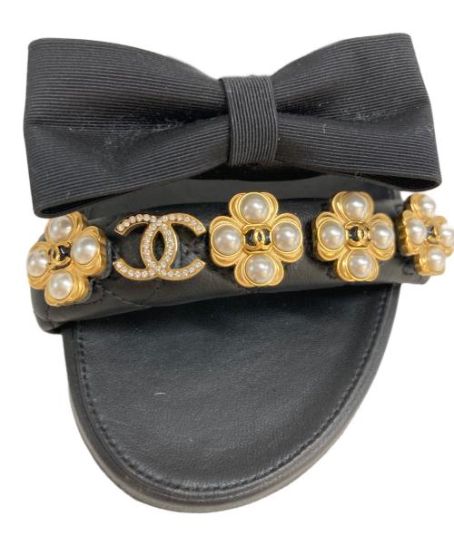 CHANEL（シャネル）CHANEL (シャネル) ココマーク クローバー リボンサンダル ブラック サイズ:39Cの古着・服飾アイテム