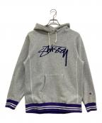 Champion×stussyチャンピオン×ステューシー）の古着「REVERSE WEAVE 刺繍 パーカー　C8-G121」｜グレー×パープル