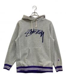 Champion×stussy（チャンピオン×ステューシー）の古着「REVERSE WEAVE 刺繍 パーカー　C8-G121」｜グレー×パープル