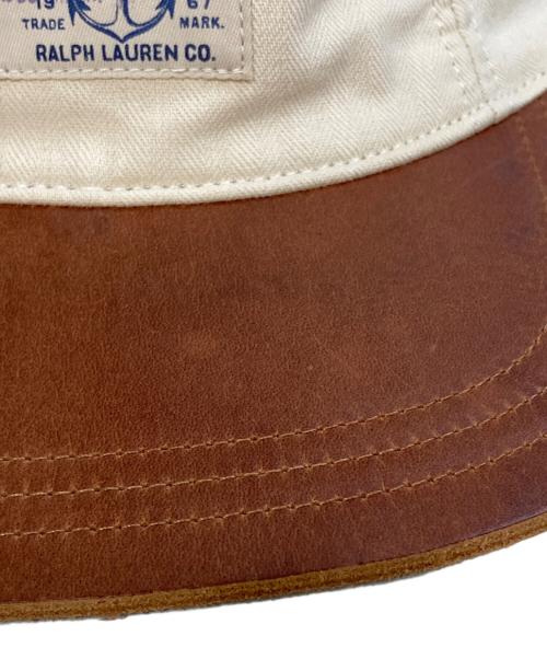 POLO RALPH LAUREN（ポロ・ラルフローレン）POLO RALPH LAUREN (ポロ・ラルフローレン) レザービル ヘリンボーン キャップ アイボリー×ブラウンの古着・服飾アイテム