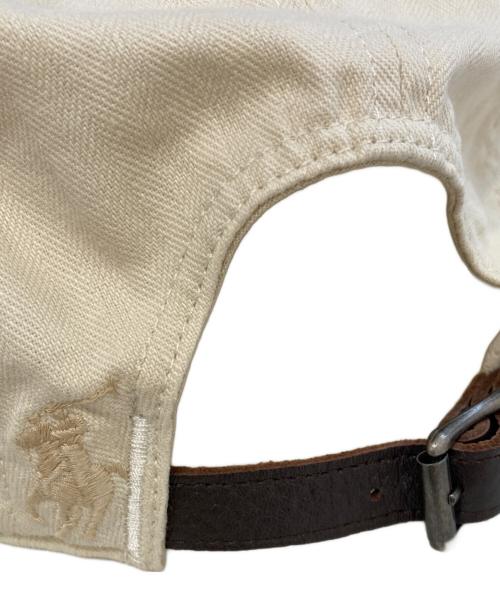 POLO RALPH LAUREN（ポロ・ラルフローレン）POLO RALPH LAUREN (ポロ・ラルフローレン) レザービル ヘリンボーン キャップ アイボリー×ブラウンの古着・服飾アイテム