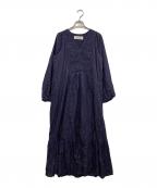 sara mallikaサラマリカ）の古着「Cotton Stripe Jacquard Shirring Dress 020451SK1」｜ネイビー