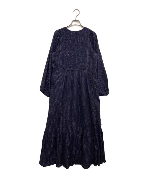 sara mallika（サラマリカ）sara mallika (サラマリカ) Cotton Stripe Jacquard Shirring Dress 020451SK1 ネイビー サイズ:Mの古着・服飾アイテム