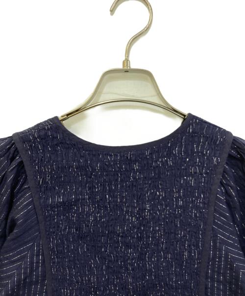 sara mallika（サラマリカ）sara mallika (サラマリカ) Cotton Stripe Jacquard Shirring Dress 020451SK1 ネイビー サイズ:Mの古着・服飾アイテム