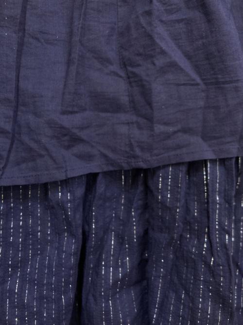 sara mallika（サラマリカ）sara mallika (サラマリカ) Cotton Stripe Jacquard Shirring Dress 020451SK1 ネイビー サイズ:Mの古着・服飾アイテム