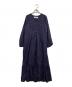 sara mallika（サラマリカ）の古着「Cotton Stripe Jacquard Shirring Dress 020451SK1」｜ネイビー