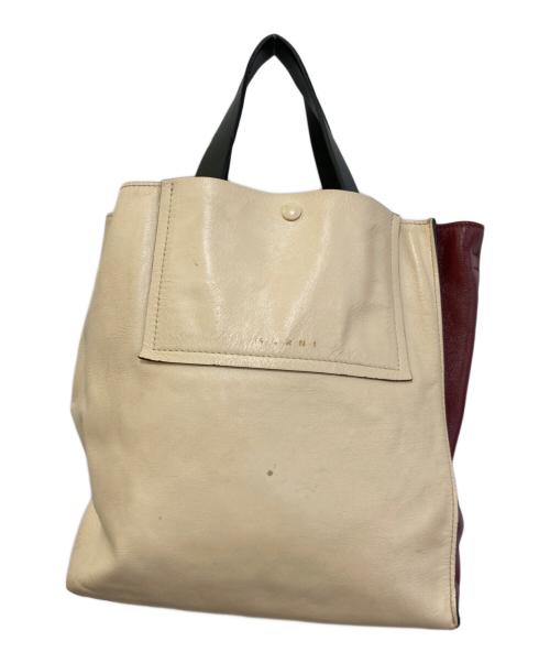 MARNI（マルニ）MARNI (マルニ) ミュゼオ ソフト レザートートバッグ アイボリー×ボルドーの古着・服飾アイテム