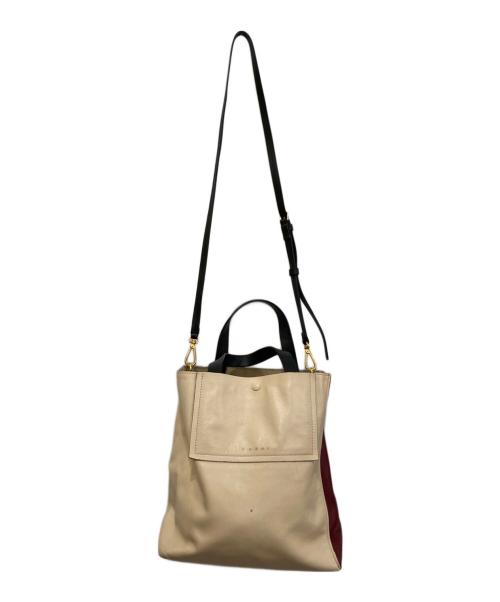 MARNI（マルニ）MARNI (マルニ) ミュゼオ ソフト レザートートバッグ アイボリー×ボルドーの古着・服飾アイテム