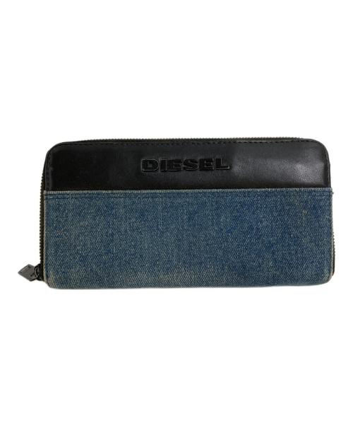 DIESEL（ディーゼル）DIESEL (ディーゼル) ラウンドファスナー財布 インディゴ×ブラックの古着・服飾アイテム