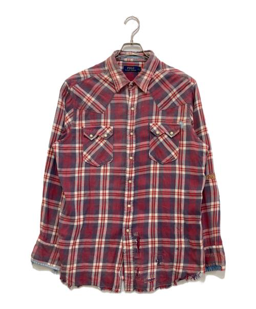 POLO RALPH LAUREN（ポロ・ラルフローレン）POLO RALPH LAUREN (ポロ・ラルフローレン) リペア加工チェックシャツ レッド×ブルー サイズ:Lの古着・服飾アイテム