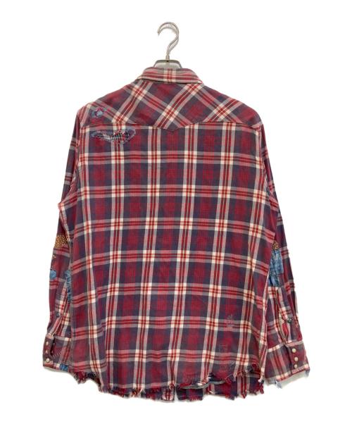 POLO RALPH LAUREN（ポロ・ラルフローレン）POLO RALPH LAUREN (ポロ・ラルフローレン) リペア加工チェックシャツ レッド×ブルー サイズ:Lの古着・服飾アイテム