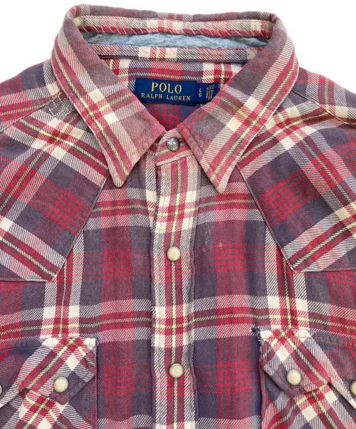 POLO RALPH LAUREN（ポロ・ラルフローレン）POLO RALPH LAUREN (ポロ・ラルフローレン) リペア加工チェックシャツ レッド×ブルー サイズ:Lの古着・服飾アイテム