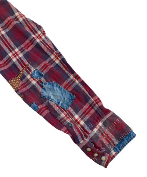 POLO RALPH LAUREN（ポロ・ラルフローレン）POLO RALPH LAUREN (ポロ・ラルフローレン) リペア加工チェックシャツ レッド×ブルー サイズ:Lの古着・服飾アイテム