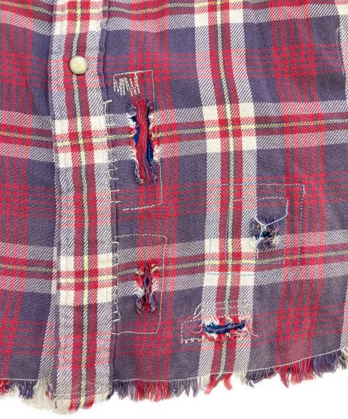 POLO RALPH LAUREN（ポロ・ラルフローレン）POLO RALPH LAUREN (ポロ・ラルフローレン) リペア加工チェックシャツ レッド×ブルー サイズ:Lの古着・服飾アイテム