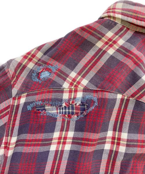 POLO RALPH LAUREN（ポロ・ラルフローレン）POLO RALPH LAUREN (ポロ・ラルフローレン) リペア加工チェックシャツ レッド×ブルー サイズ:Lの古着・服飾アイテム