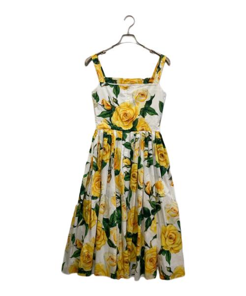 DOLCE & GABBANA（ドルチェ＆ガッバーナ）DOLCE & GABBANA (ドルチェ＆ガッバーナ) 花柄ノースリーブワンピース ホワイト×イエロー サイズ:42の古着・服飾アイテム