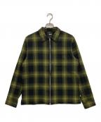 stussyステューシー）の古着「zip up shadow plaid shirt　111997」｜グリーン