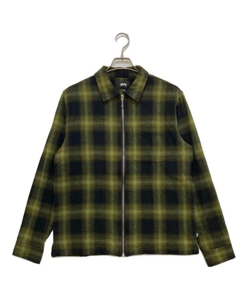 stussy（ステューシー）stussy (ステューシー) zip up shadow plaid shirt　111997 グリーン サイズ:Mの古着・服飾アイテム