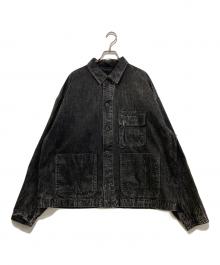 and wander（アンドワンダー）の古着「bleach twill shirts jacket　574-6181104」｜ブラック