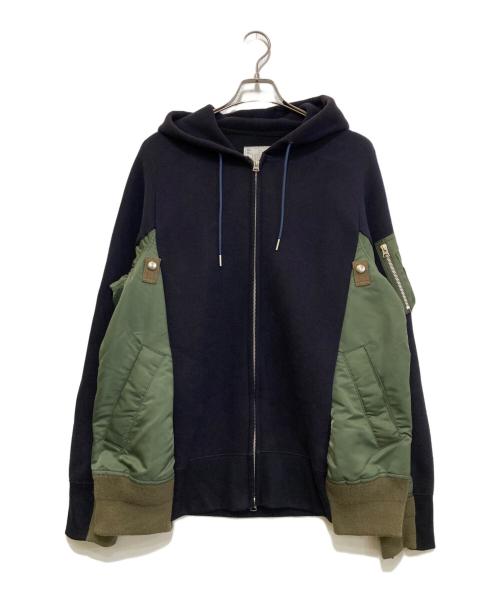 sacai（サカイ）sacai (サカイ) Sponge Sweat × MA-1 Hoodie　SCM-036 ネイビー×カーキ サイズ:3の古着・服飾アイテム