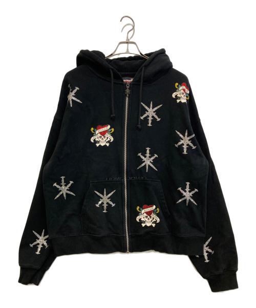 unknown（アンノウン）unknown (アンノウン) Ed Hardy (エド ハーディー) ジップパーカー ブラック サイズ:Lの古着・服飾アイテム