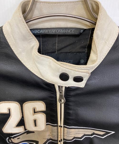 DUCATI（ドゥカティ）DUCATI (ドゥカティ) クラシックレザージャケット ブラック×ホワイト サイズ:46の古着・服飾アイテム