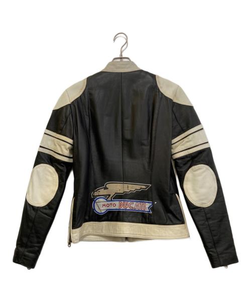 DUCATI（ドゥカティ）DUCATI (ドゥカティ) クラシックレザージャケット ブラック×ホワイト サイズ:46の古着・服飾アイテム