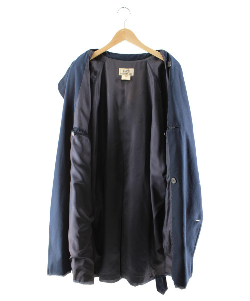 HERMES（エルメス）HERMES (エルメス) トレンチコート ネイビー サイズ:50 フランス製　国内代理店タグ無の古着・服飾アイテム